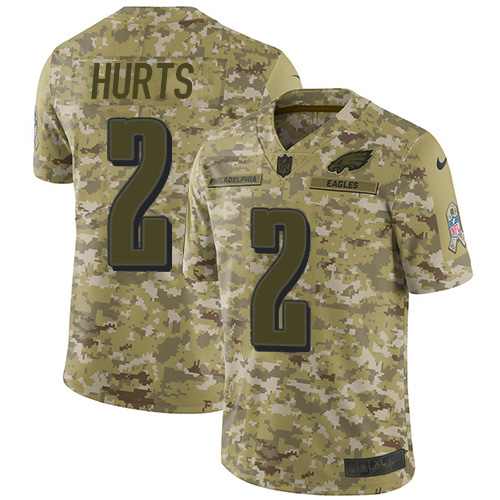 Nike Eagles #2 Jalen Hurts Camo Youth Stitched NFL Limited 2018 Salute To Service Jersey